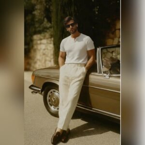 Textured Knit Henley Korean Neck T-shirt Unisex